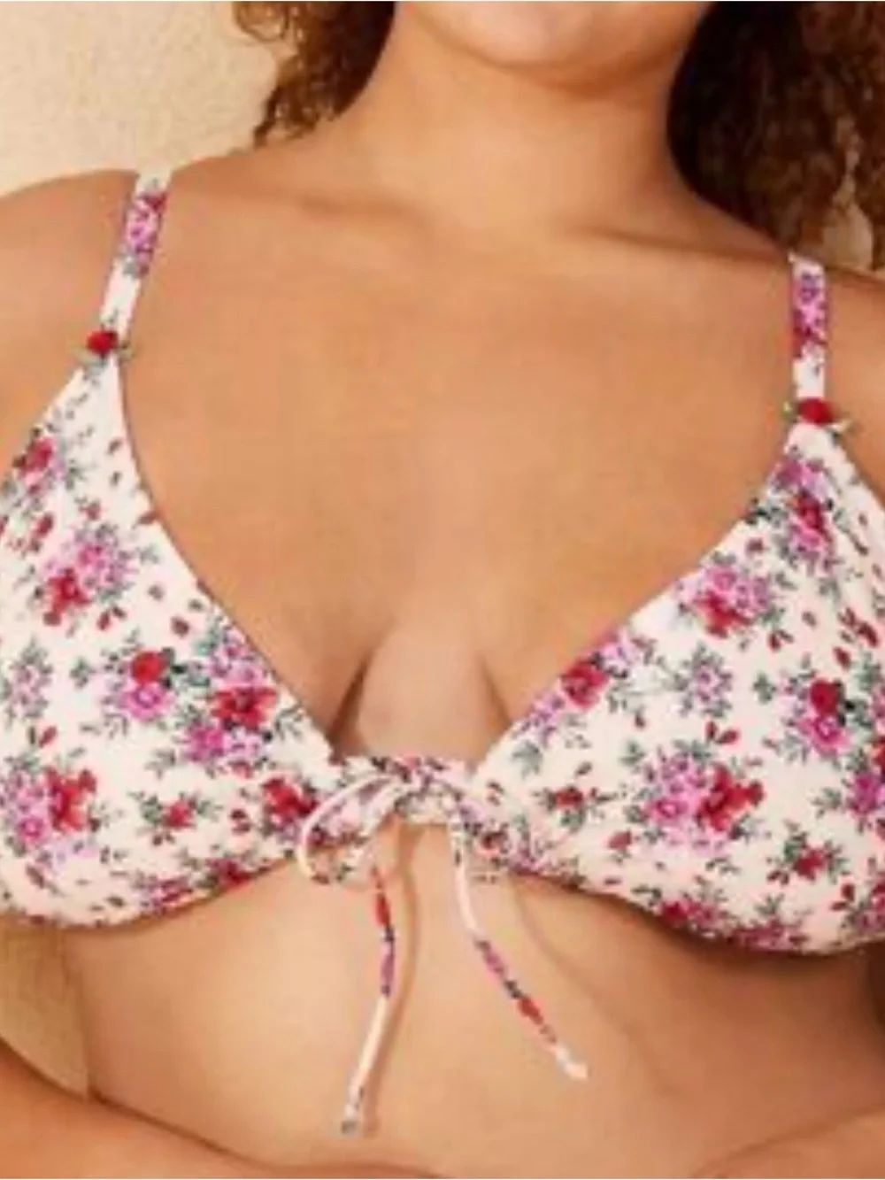 0204 wild fable White Floral Tie-Front Bikini Top